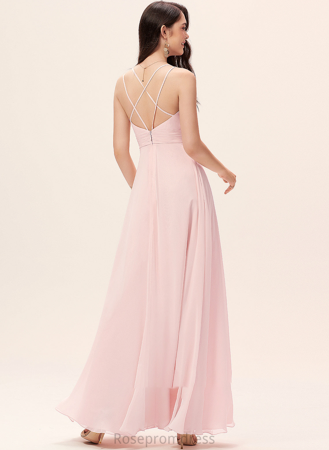 Floor-Length A-Line Silhouette Length Fabric CowlNeck Straps Neckline Hortensia Floor Length Natural Waist Spaghetti Staps Bridesmaid Dresses