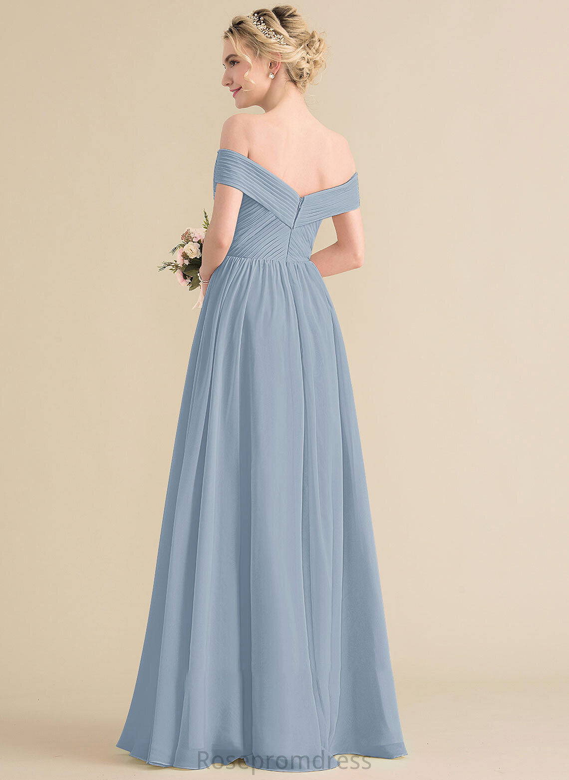 Floor-Length Length Silhouette Off-the-Shoulder Neckline Ruffle A-Line Embellishment Fabric Tia Bridesmaid Dresses
