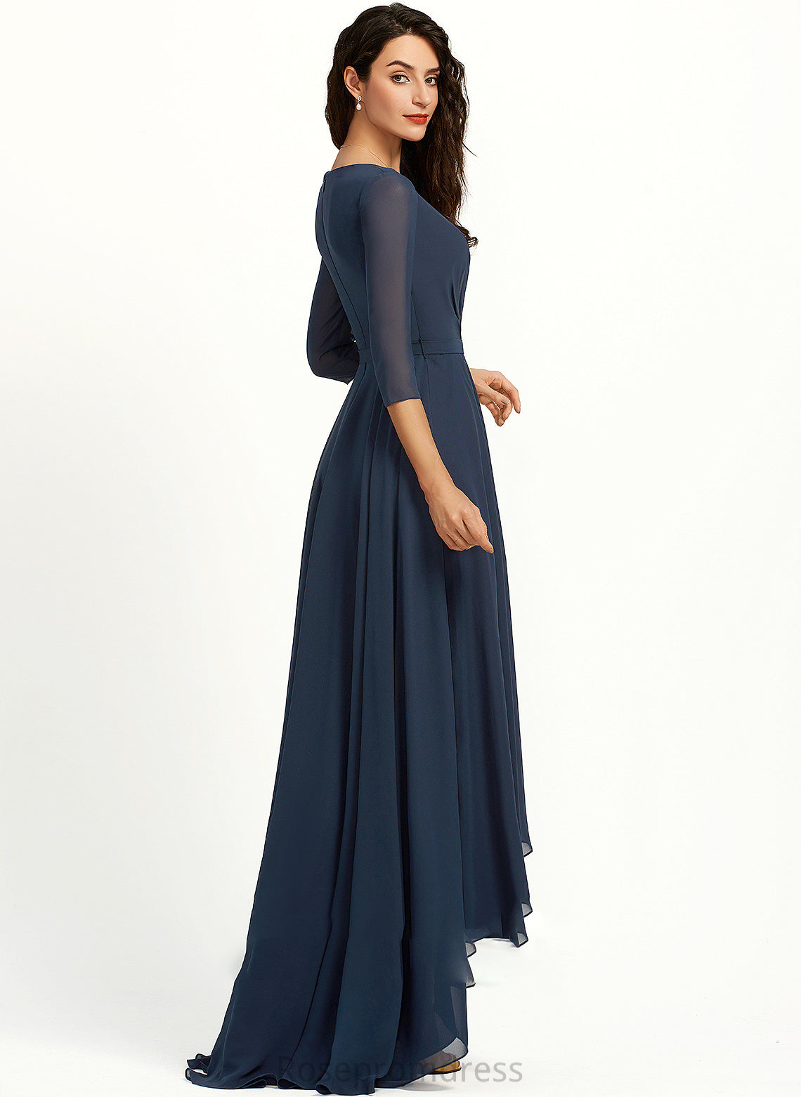 Length Neckline A-Line Pleated V-neck Embellishment Fabric Asymmetrical Silhouette Baylee Floor Length Natural Waist Bridesmaid Dresses