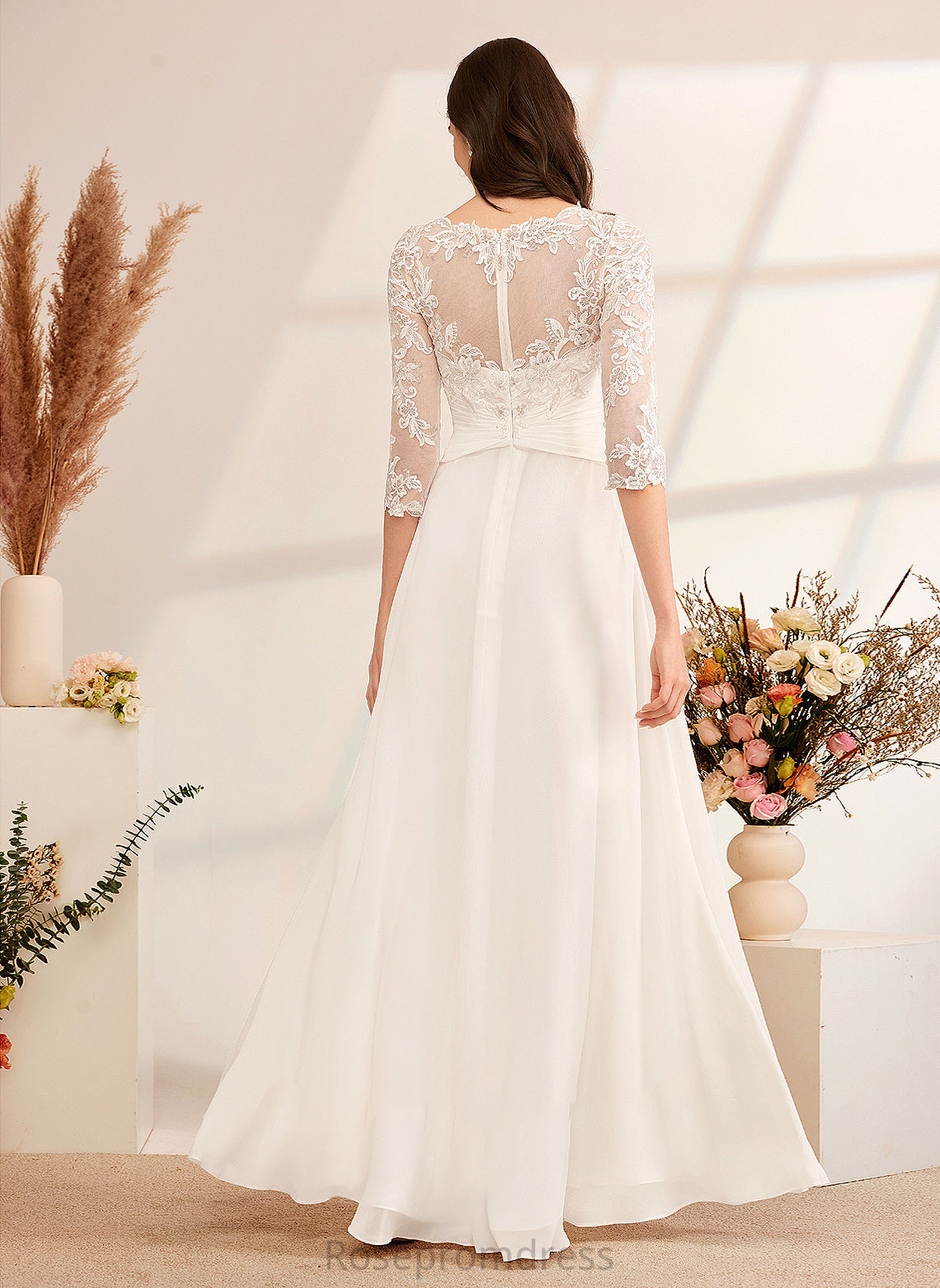 Illusion Floor-Length With Ruffle Dress Milagros A-Line Wedding Wedding Dresses Beading