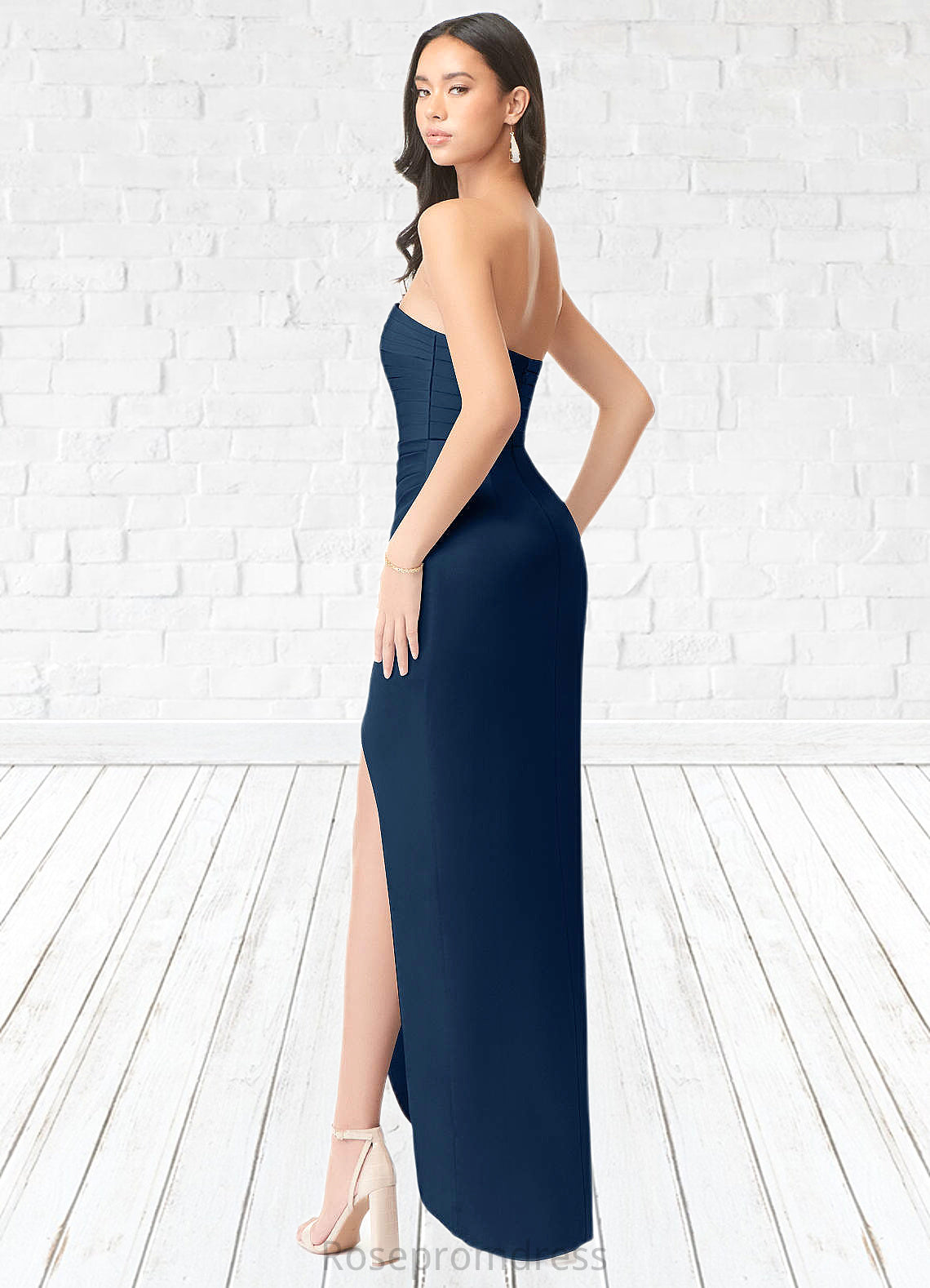 Justice Sheath Long Sleeve Stretch Satin Floor-Length Dress SRSP0019796
