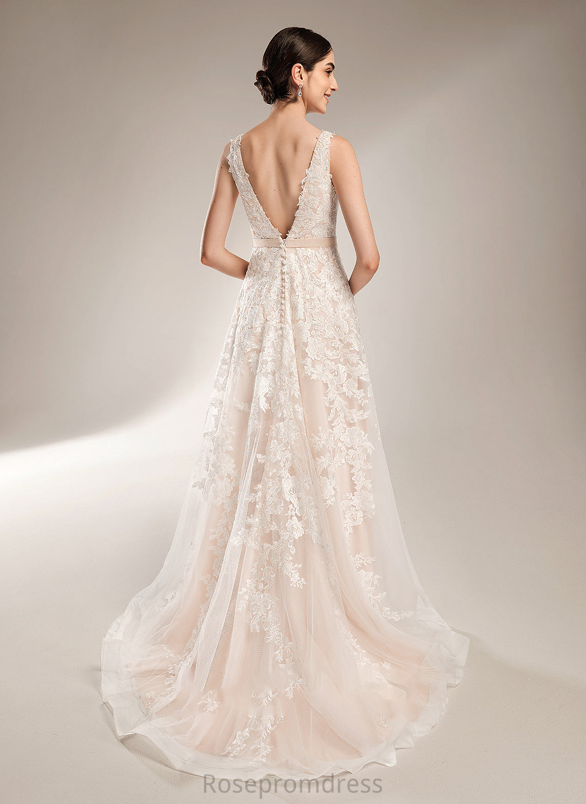 A-Line V-neck Court Dress Wedding Dresses Train Ashly Wedding