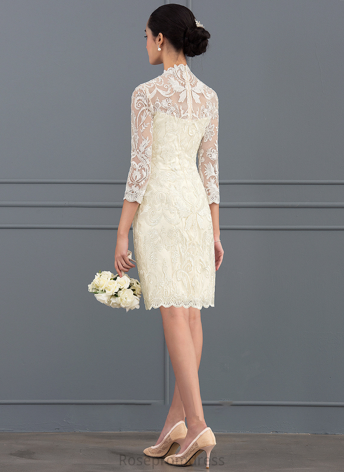 Neck Leia Wedding Dresses Sheath/Column Dress Lace High Knee-Length Wedding