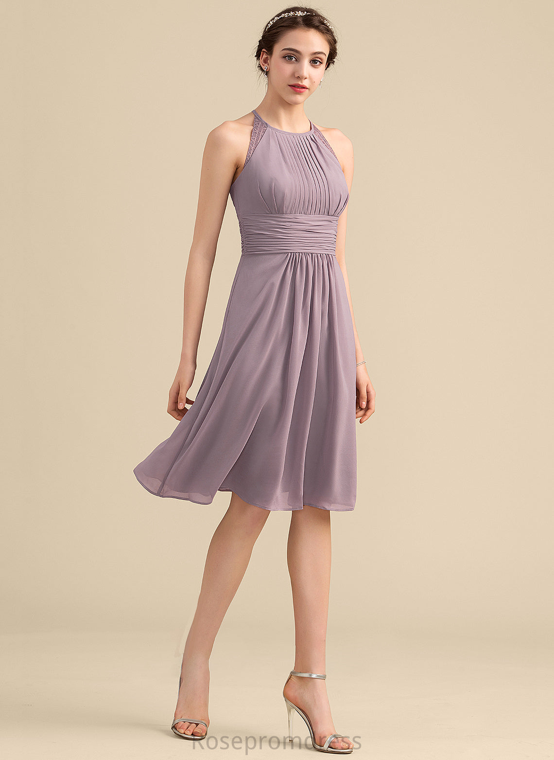 A-Line Neckline Embellishment Silhouette Length ScoopNeck Fabric Ruffle Knee-Length Madalyn Bridesmaid Dresses