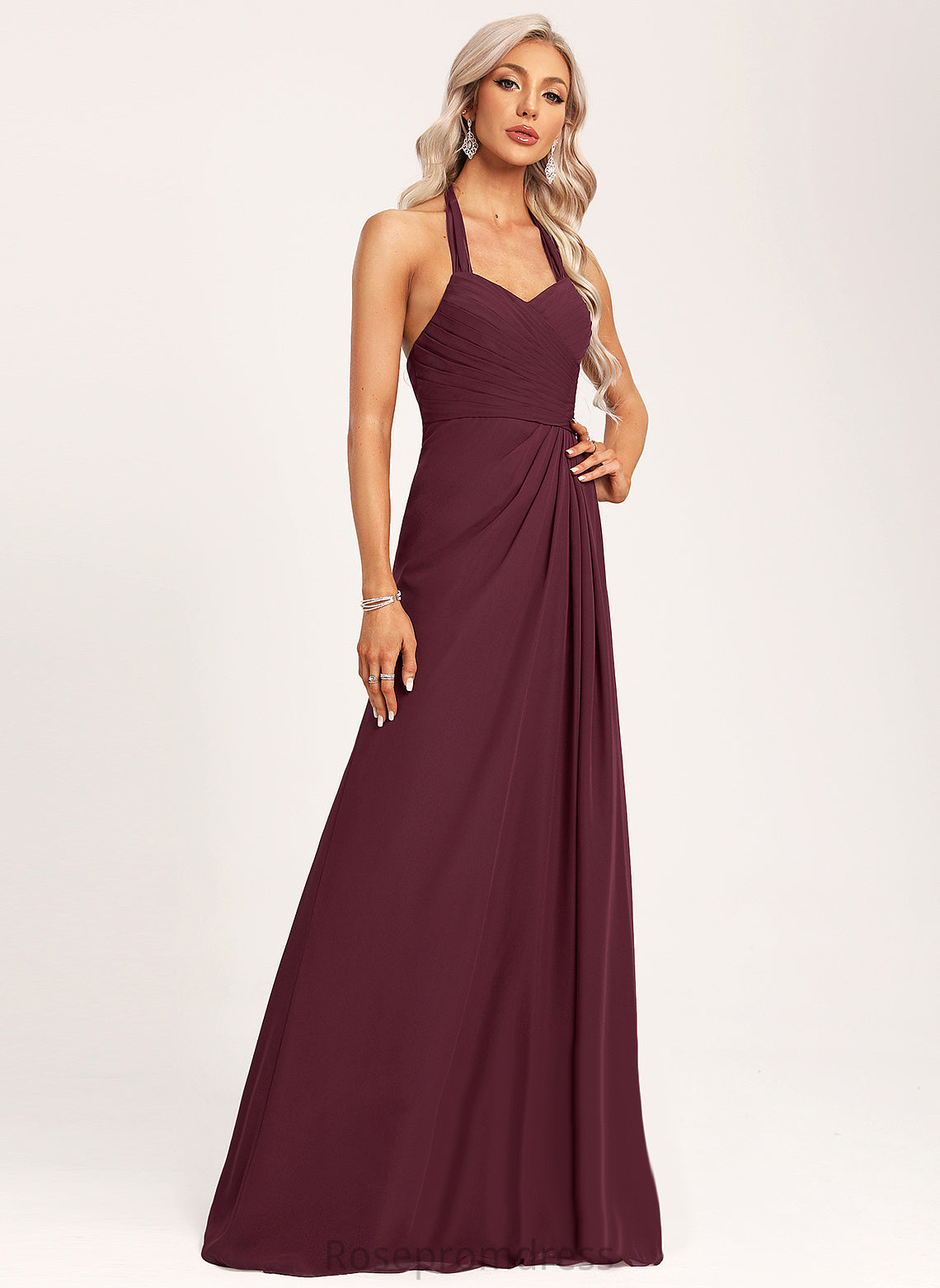 Halter Silhouette Floor-Length A-Line Straps&Sleeves Fabric Length Neckline Makenzie Floor Length Natural Waist Sleeveless Bridesmaid Dresses