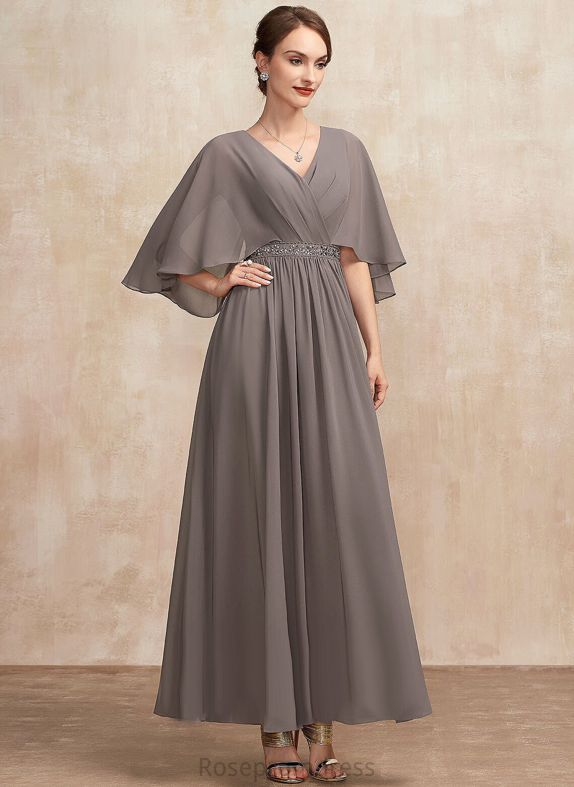 Cocktail Beading Bryanna V-neck Cocktail Dresses With Ruffle Chiffon A-Line Ankle-Length Dress