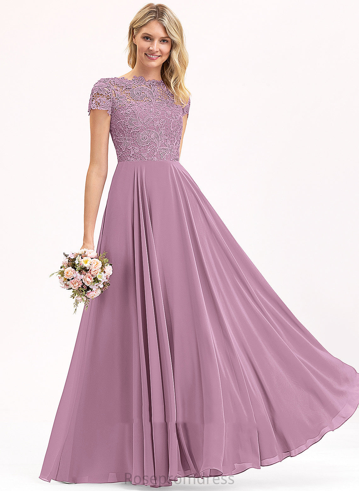 Length Floor-Length Fabric Straps&Sleeves Scoop Lace Silhouette A-Line Neckline Princess Bridesmaid Dresses