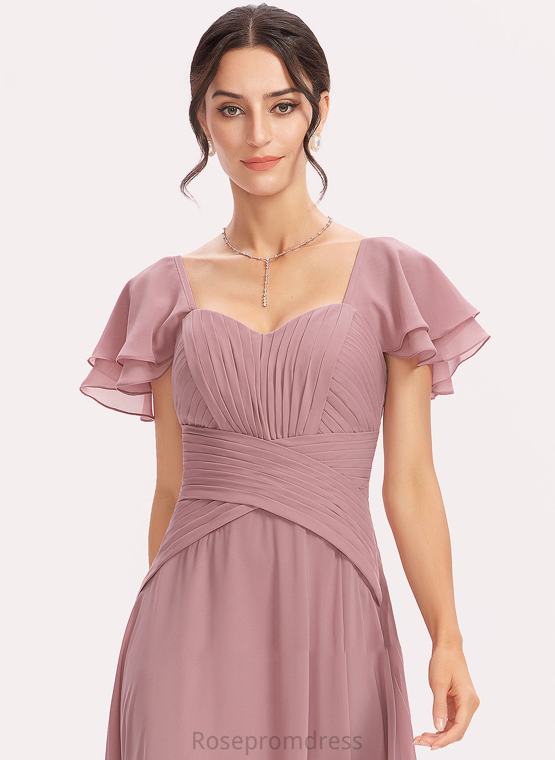 Floor-Length SquareNeckline Length Ruffle A-Line Silhouette Fabric Embellishment CascadingRuffles Neckline Jane Natural Waist Bridesmaid Dresses