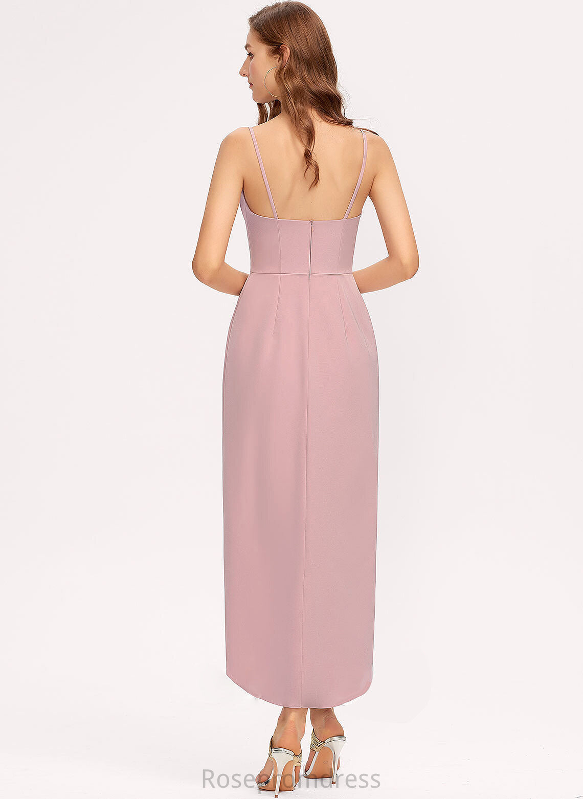 Silhouette Straps Asymmetrical Neckline Length SpaghettiStraps Sheath/Column V-neck Sleeve Kyra Sleeveless Floor Length Bridesmaid Dresses