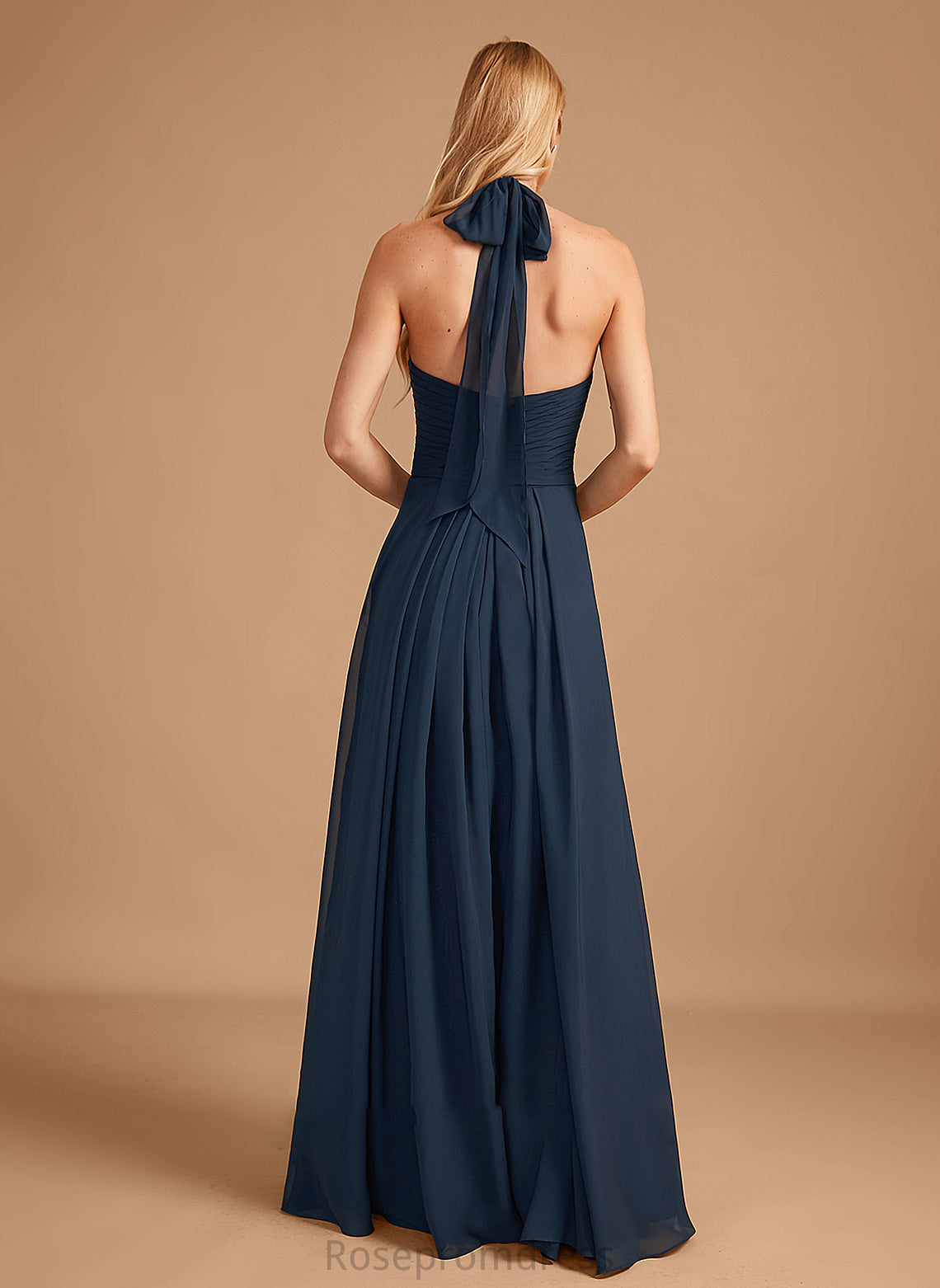 A-Line Halter Embellishment Ruffle Length Neckline Floor-Length Silhouette Fabric Alexandra Bridesmaid Dresses
