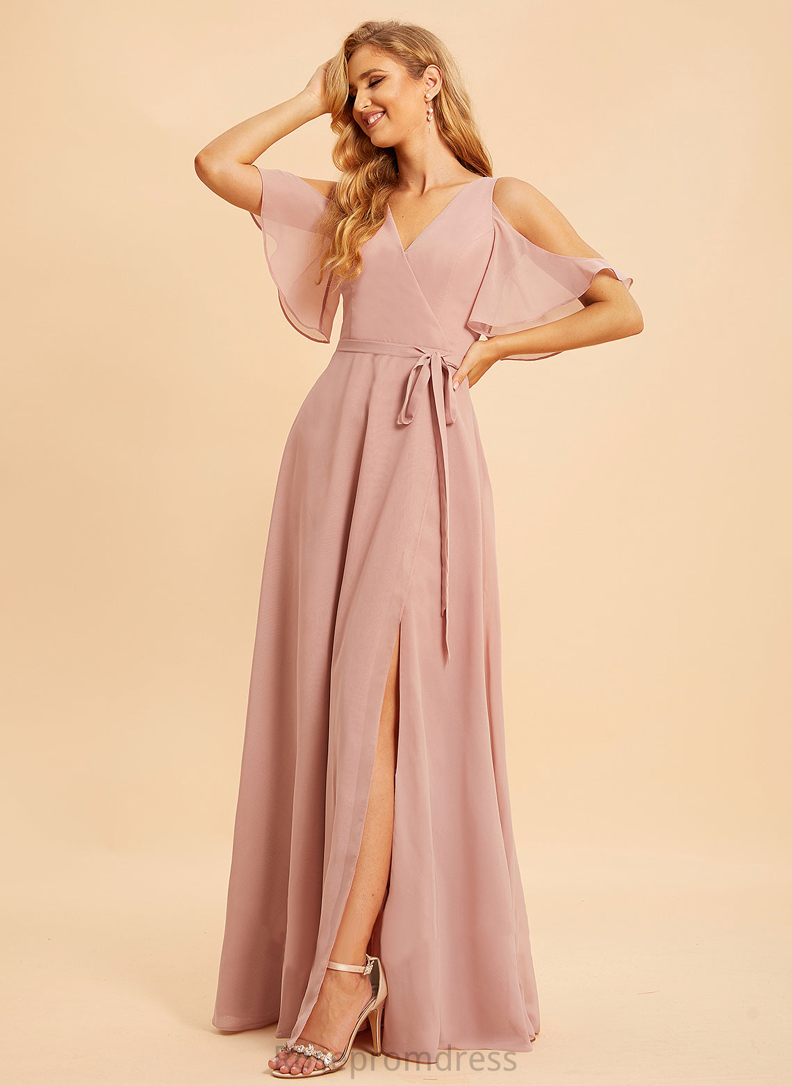 Fabric SplitFront V-neck Embellishment Length Silhouette A-Line Floor-Length Neckline Daphne Natural Waist Floor Length Bridesmaid Dresses