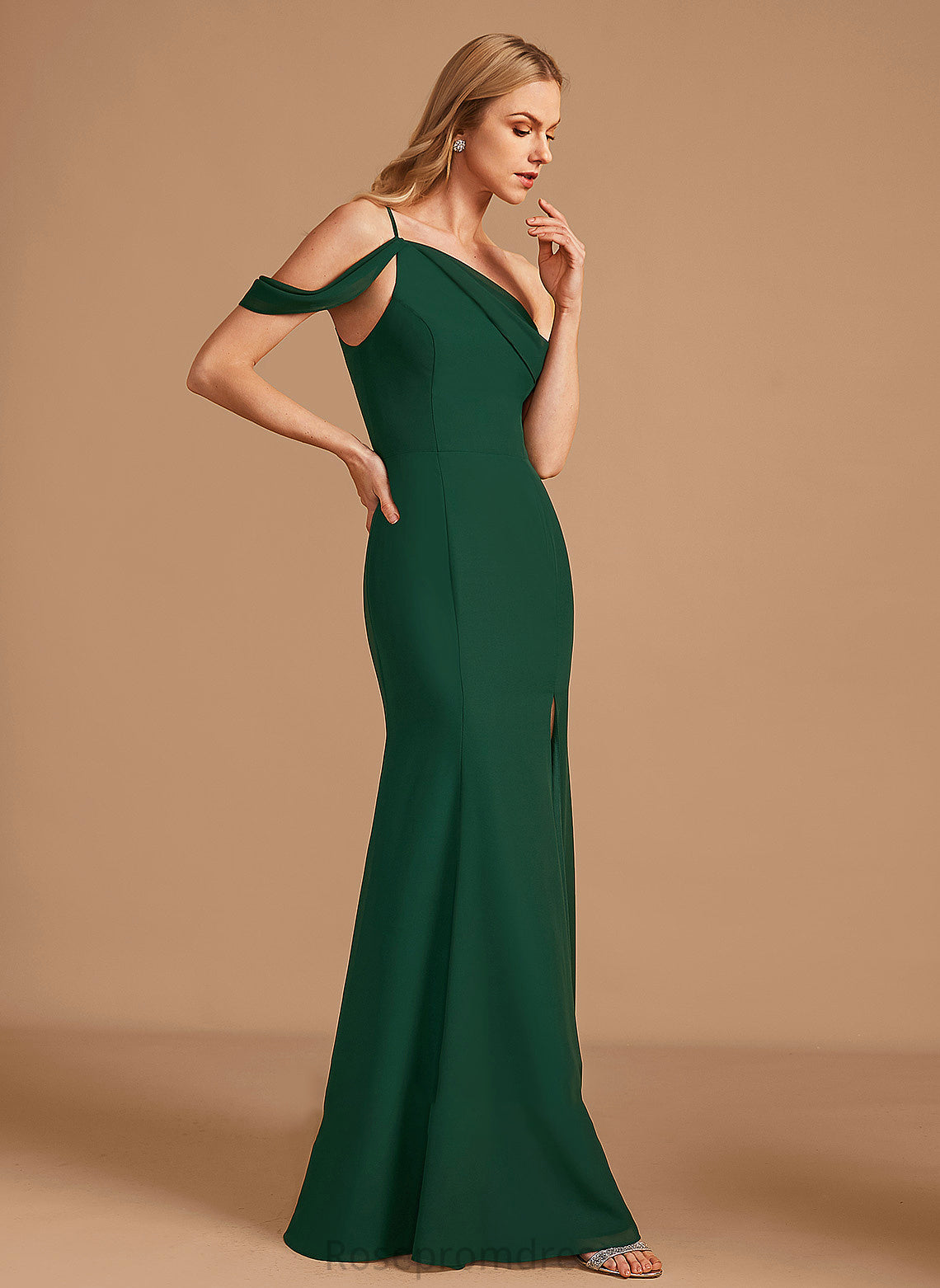 SplitFront Neckline Floor-Length Trumpet/Mermaid One-Shoulder Fabric Silhouette Length Embellishment Jaiden Bridesmaid Dresses