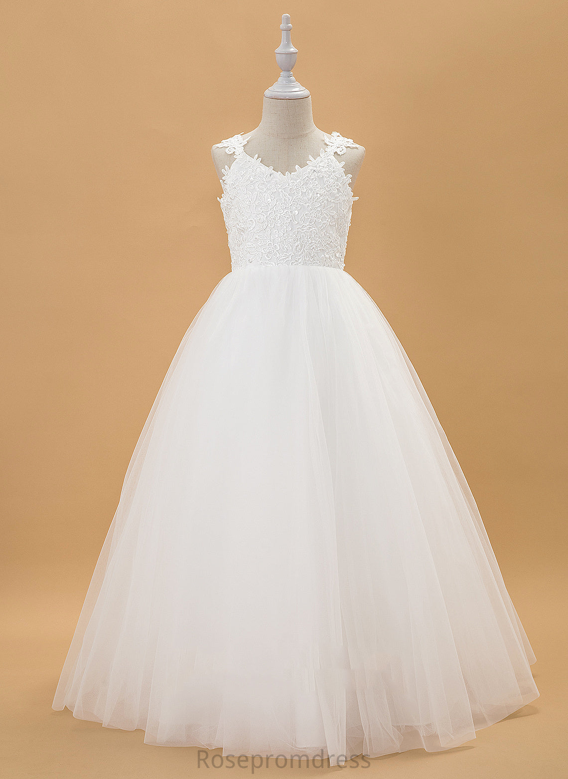 V-neck Beading/Bow(s) Sleeveless Dress - Flower Ball-Gown/Princess With Tulle/Lace Isabelle Girl Flower Girl Dresses Floor-length