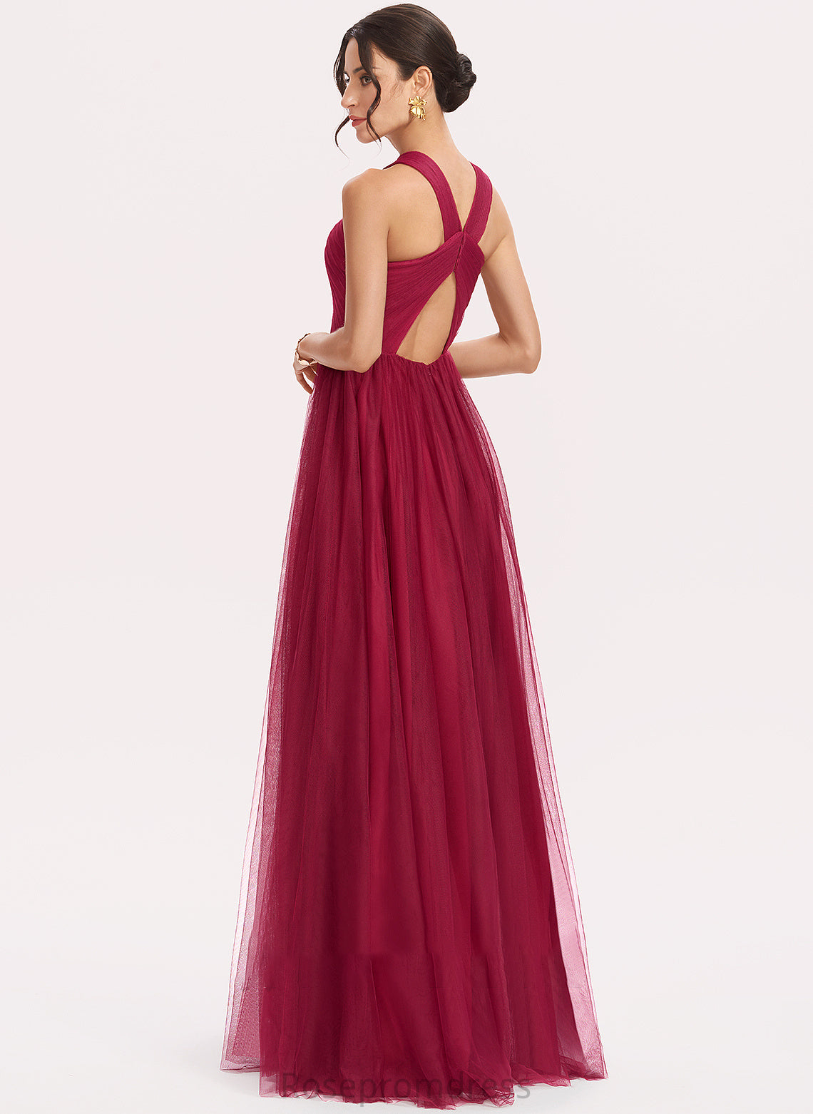 Halter Silhouette Length A-Line Ruffle Fabric Embellishment Floor-Length Neckline Julia Bridesmaid Dresses