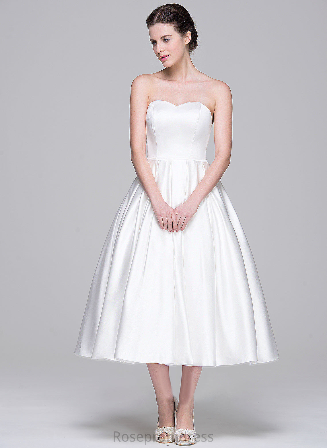 Satin Arely With Wedding Dresses Pockets Ball-Gown/Princess Sweetheart Dress Wedding Tea-Length