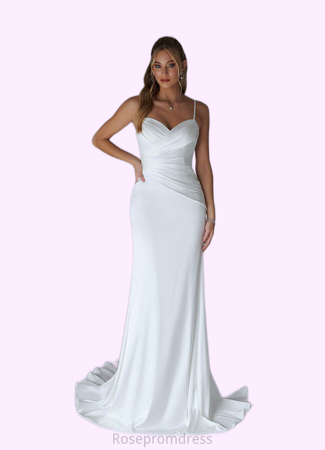 Zoe A-Line Pleated Stretch Satin Chapel Train Dress SRSP0020085