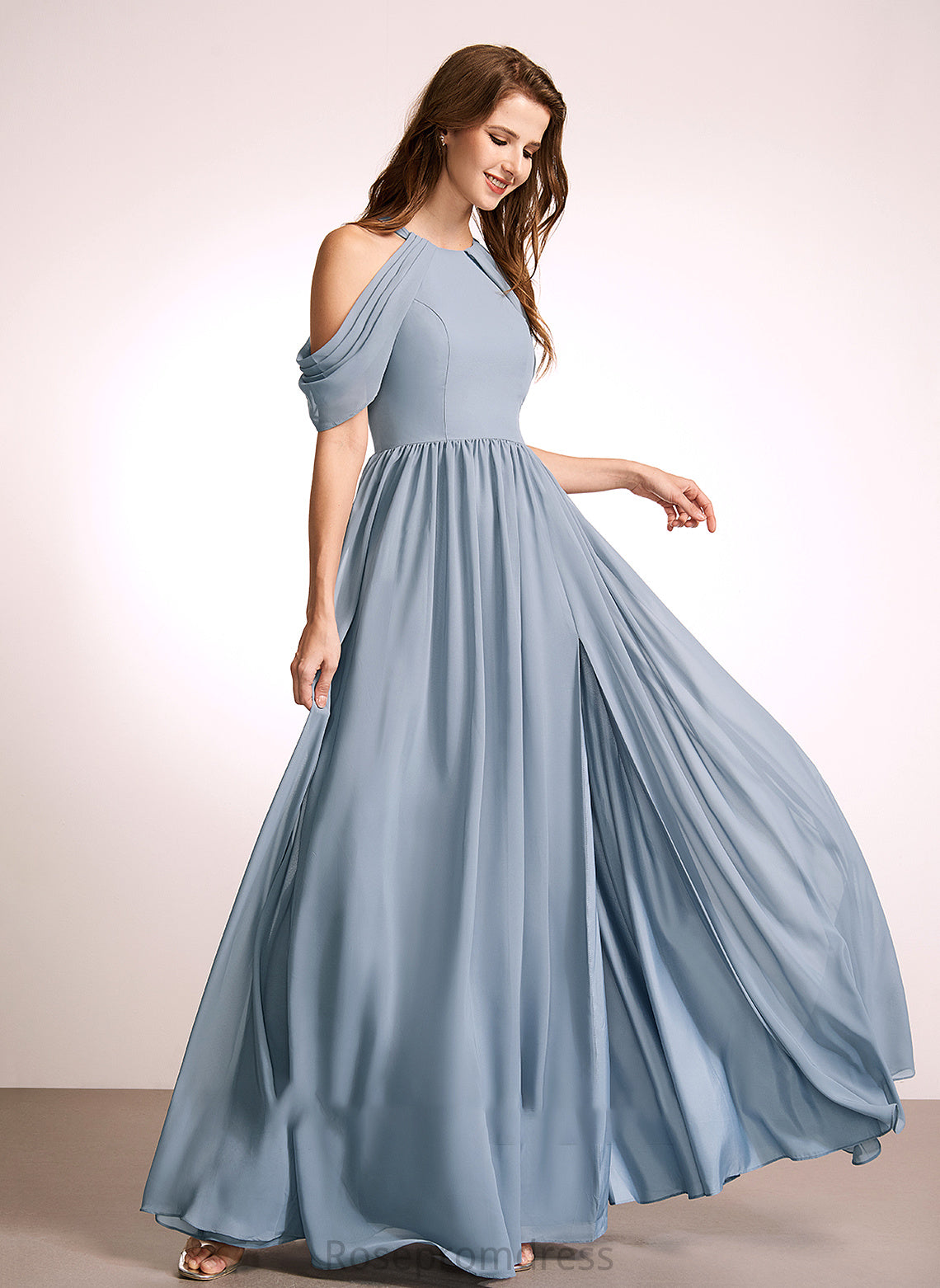Length Floor-Length A-Line Silhouette Neckline Fabric Straps HighNeck Michaelia Bridesmaid Dresses