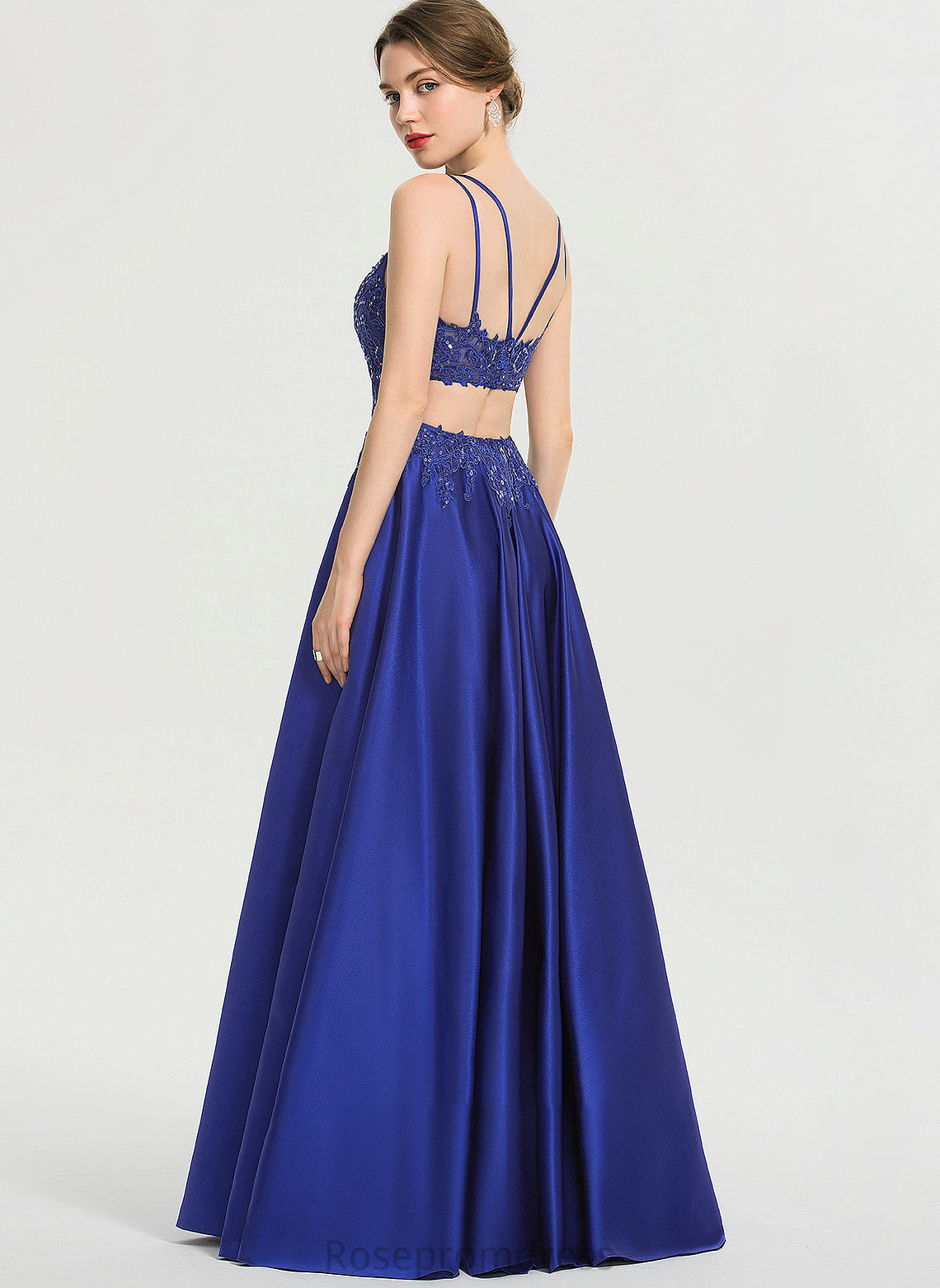 Sequins Front Floor-Length With Prom Dresses Split Ball-Gown/Princess Miley Satin V-neck
