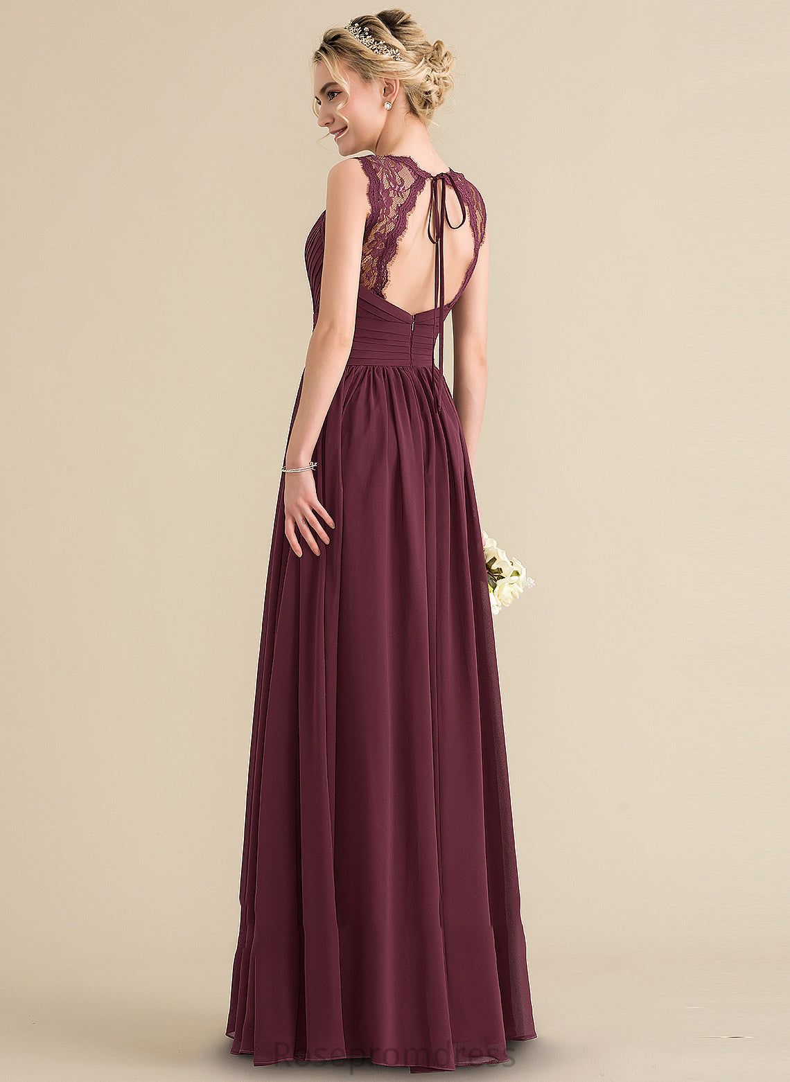 Neckline V-neck Embellishment Ruffle Floor-Length A-Line Fabric Length Bow(s) Silhouette Averie Natural Waist Bridesmaid Dresses