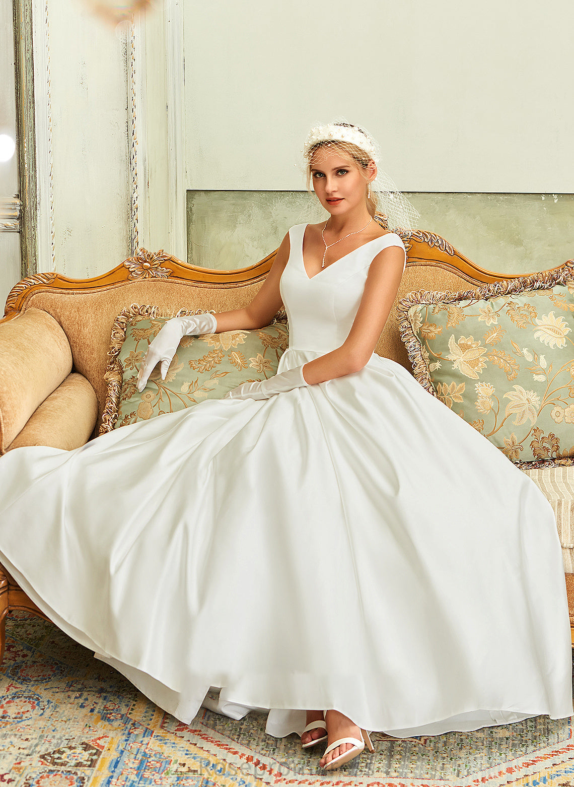 Pockets V-neck Dayana With Satin Asymmetrical Dress Wedding Wedding Dresses Ball-Gown/Princess
