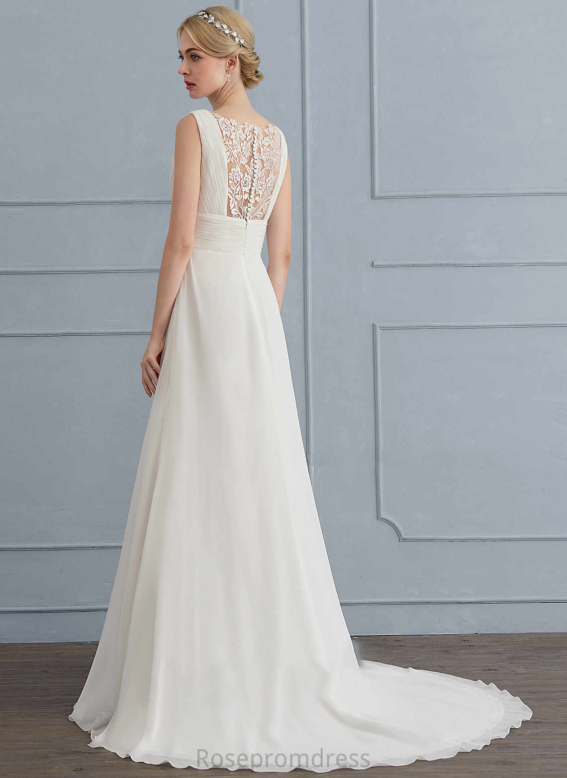 Nylah Wedding A-Line Wedding Dresses Dress Ruffle With Chiffon Sweep Train V-neck