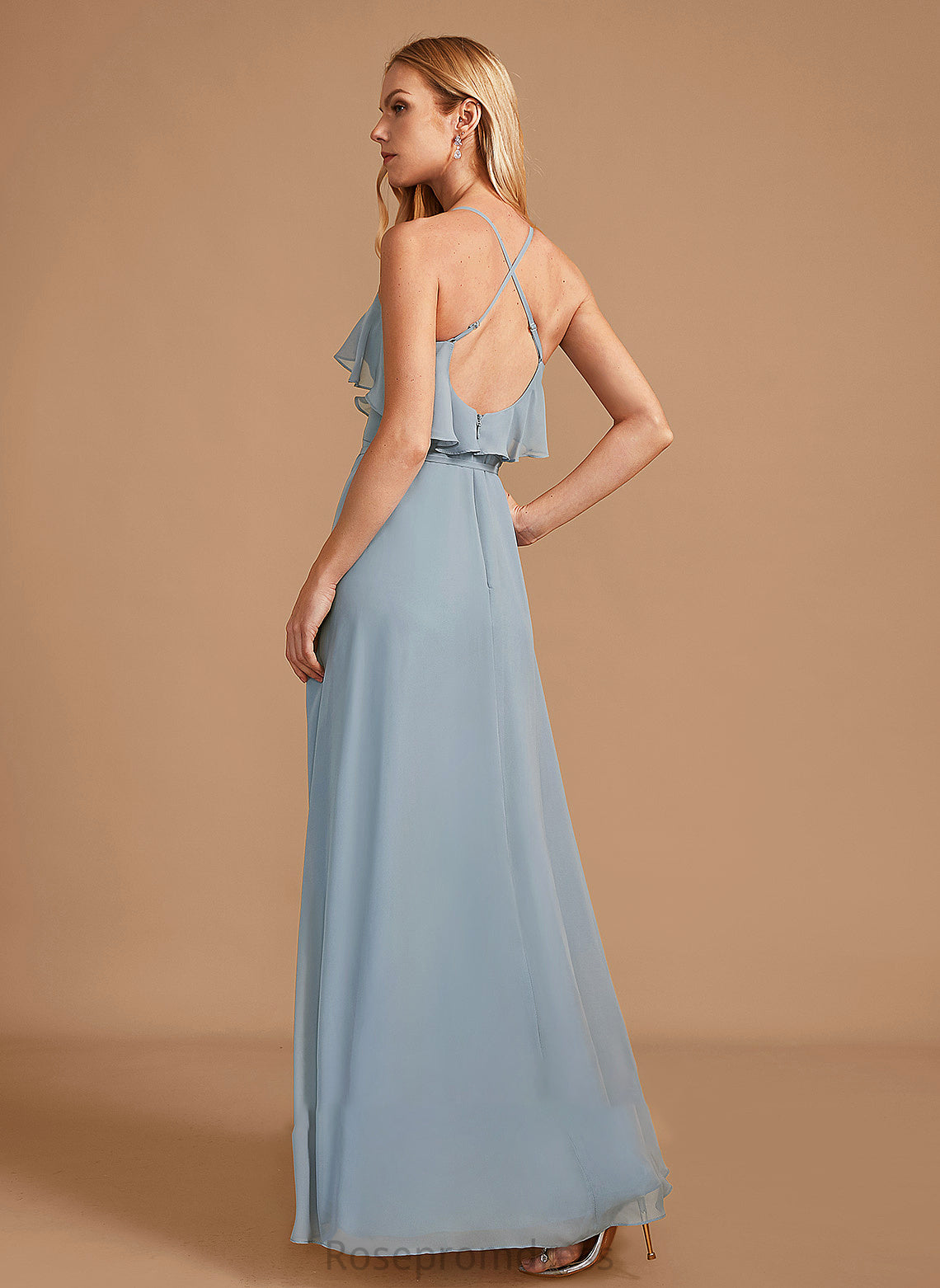 Fabric Embellishment Silhouette Asymmetrical A-Line V-neck Ruffle Length Neckline Aleena Scoop Sleeveless Bridesmaid Dresses