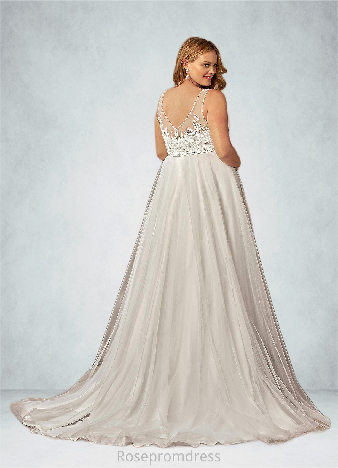 Tiara A-Line Sequins Tulle Chapel Train Dress SRSP0020100