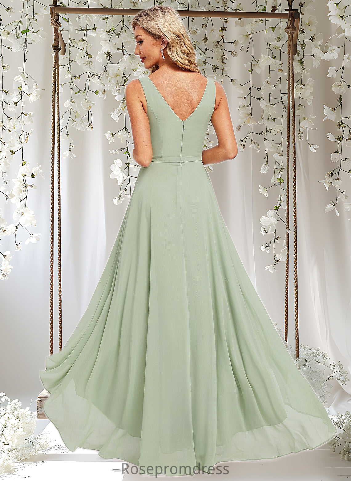 Summer A-line V-Neck Asymmetrical Chiffon Bridesmaid Dress DSP0025809