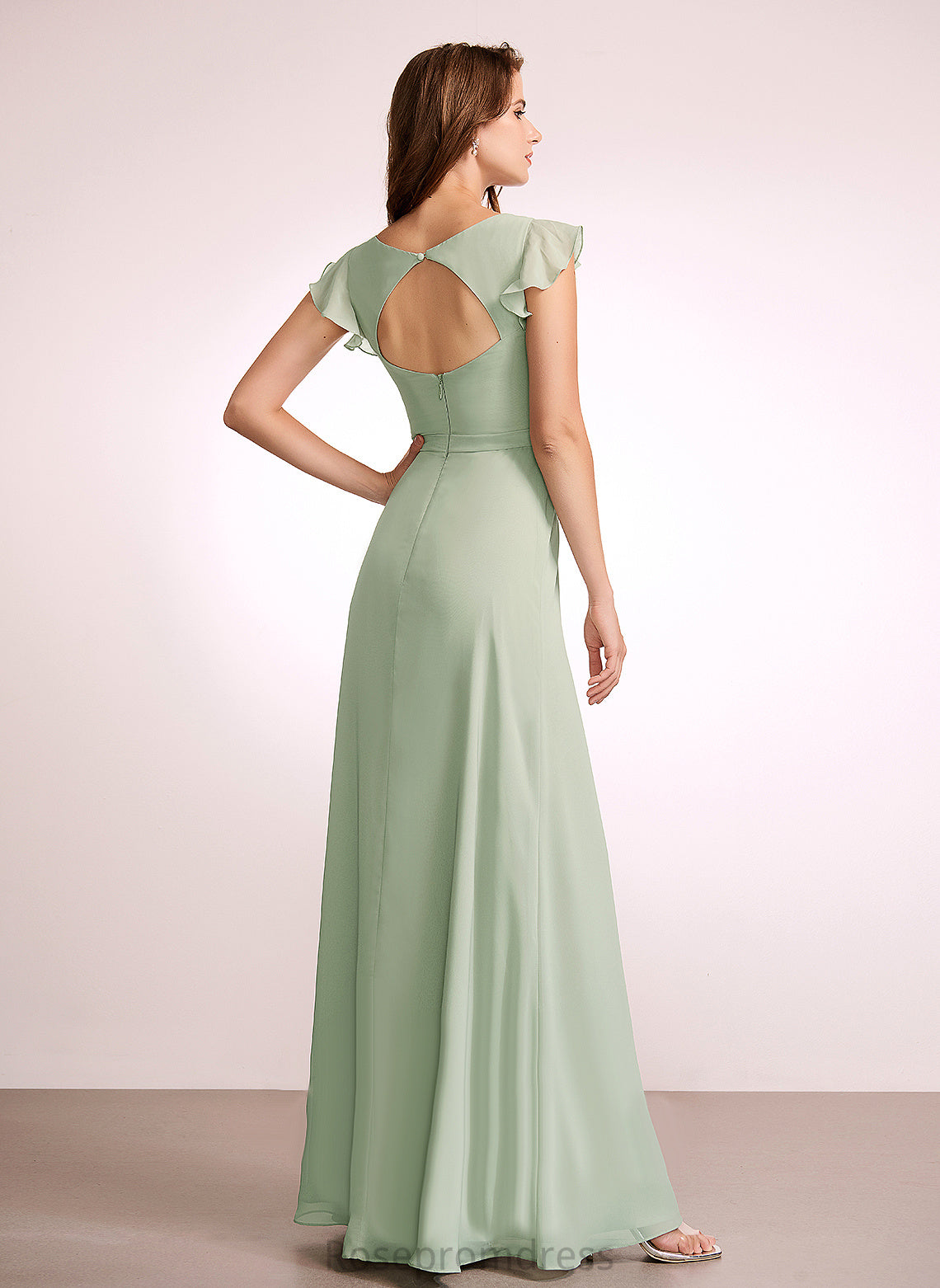 Silhouette Fabric V-Neck Floor-Length A-line Neckline Length Straps&Sleeves Salome Natural Waist A-Line/Princess Sleeveless Bridesmaid Dresses