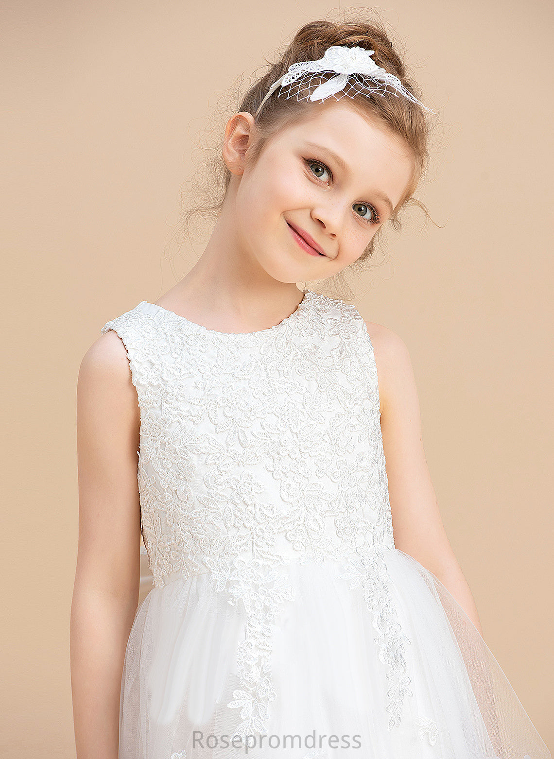 Tea-length Neck Girl Flower Mayra A-Line Satin/Tulle Scoop With Bow(s) Flower Girl Dresses Sleeveless Dress