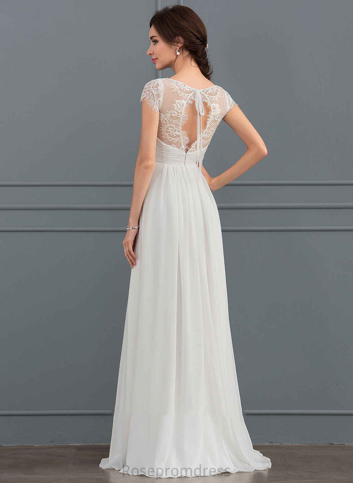 Ruffle V-neck Lace Chiffon Wedding A-Line Floor-Length With Dress Gillian Wedding Dresses