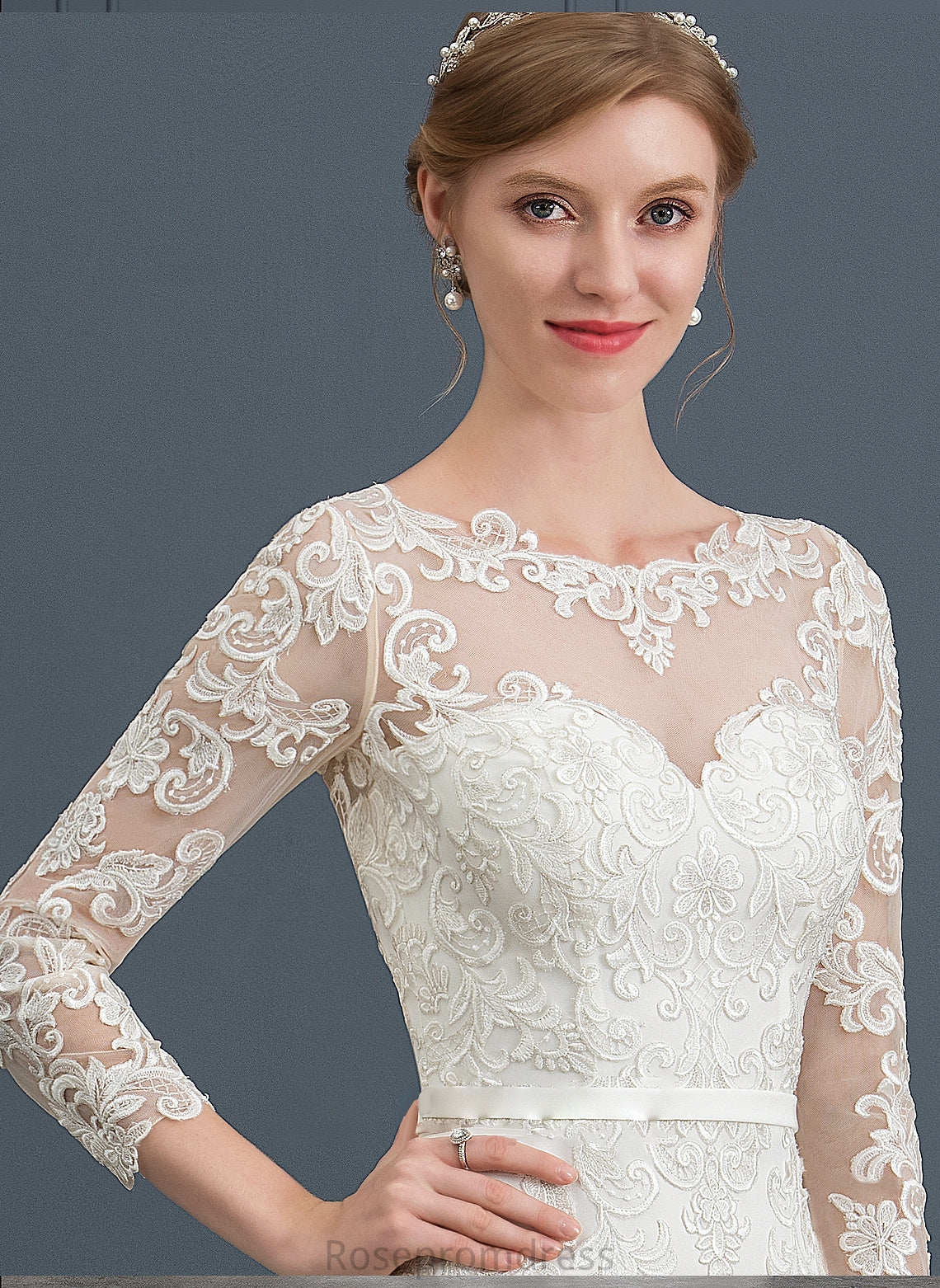 Lace Stretch Wedding Illusion Train Chapel Wedding Dresses Bailey Crepe Trumpet/Mermaid Dress With