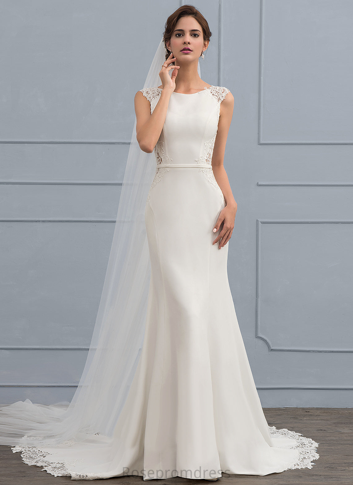 Beatrice Wedding Scoop Train Trumpet/Mermaid Dress Court Neck Wedding Dresses Lace