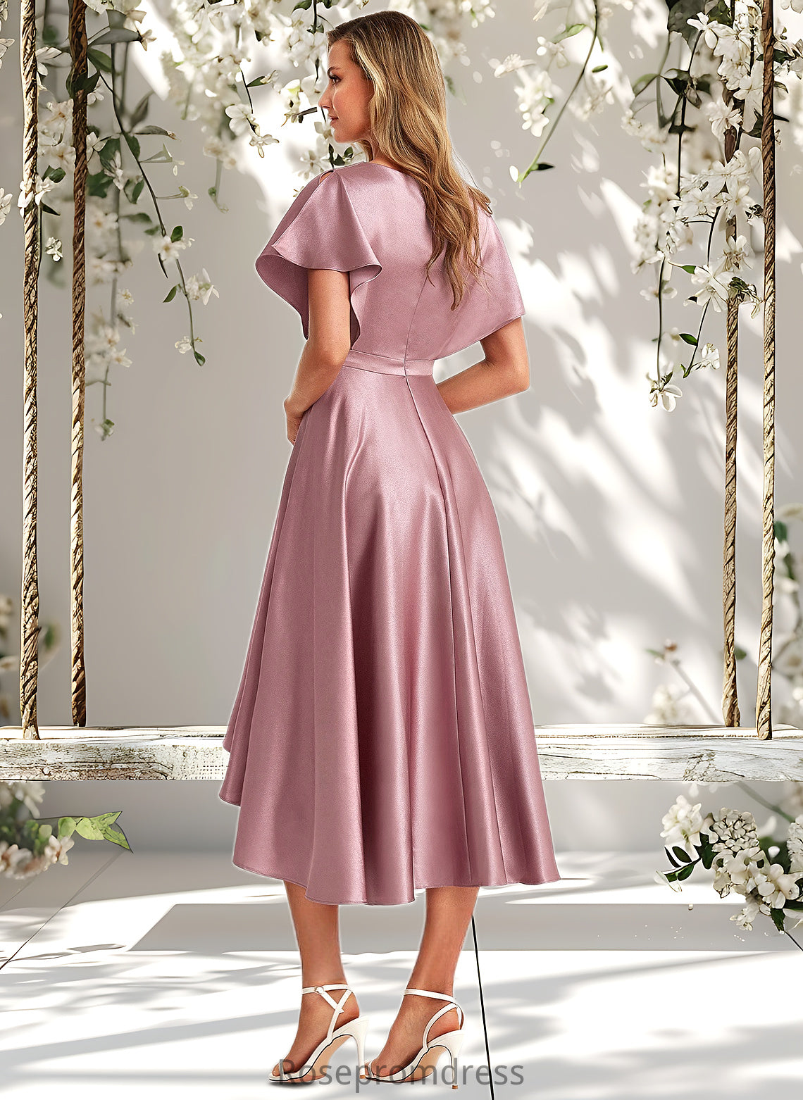 Jaylee A-line V-Neck Asymmetrical Stretch Satin Bridesmaid Dress DSP0025752