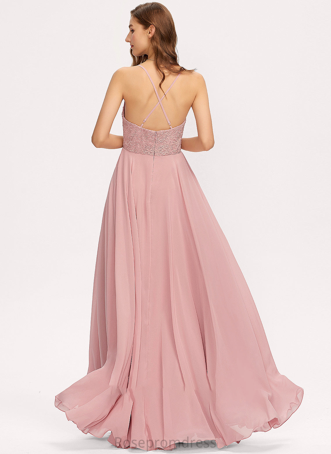 Silhouette Fabric Length A-Line Neckline V-neck Lace Floor-Length Straps Amira Bridesmaid Dresses