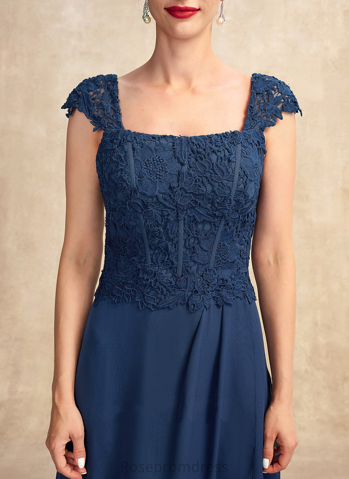 Chiffon Dress Neckline Lace of Square Asymmetrical Mother of the Bride Dresses the Mother Bride A-Line Vicky