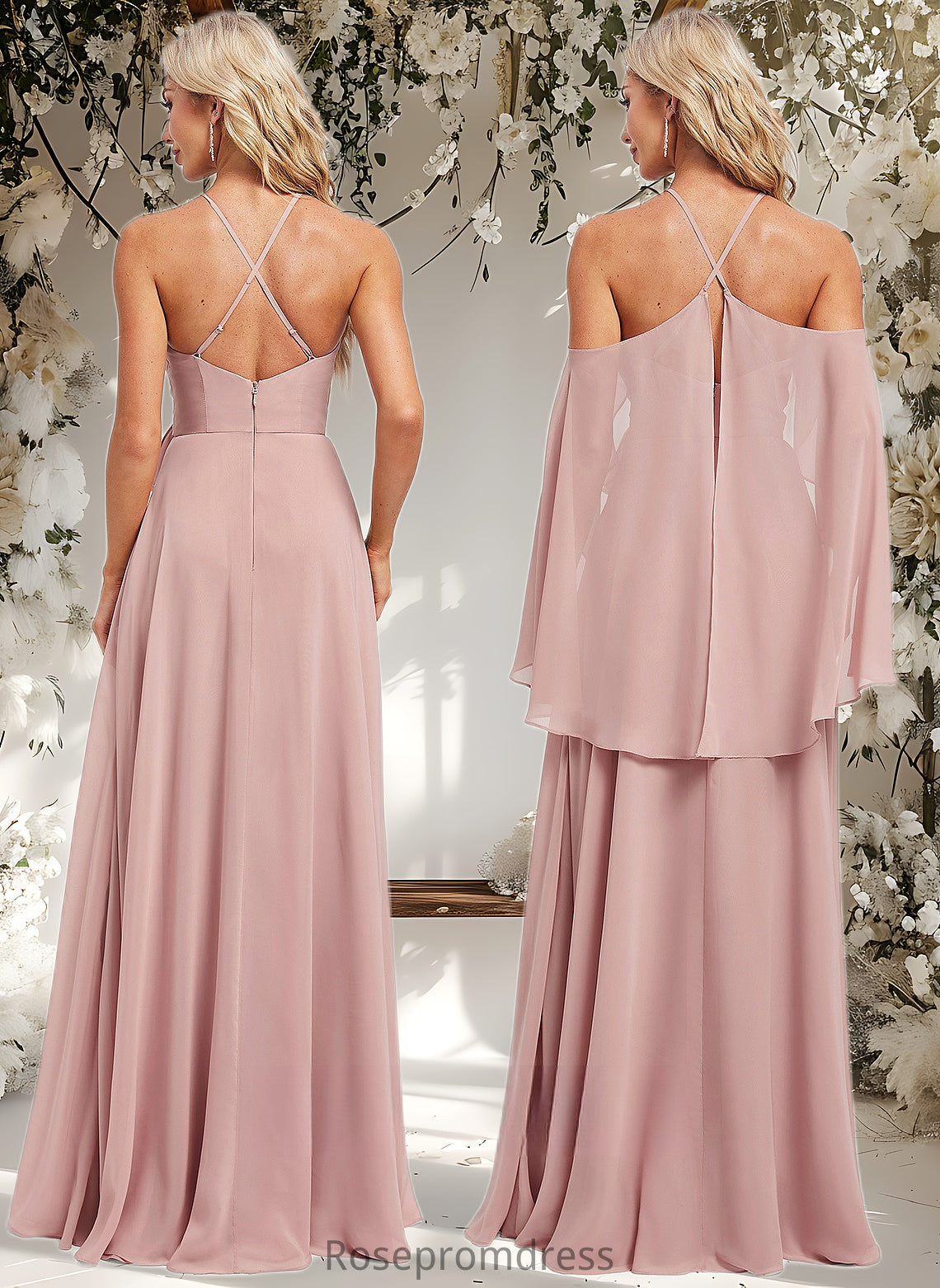 Yasmin A-line Halter Floor-Length Chiffon Bridesmaid Dress DSP0025821