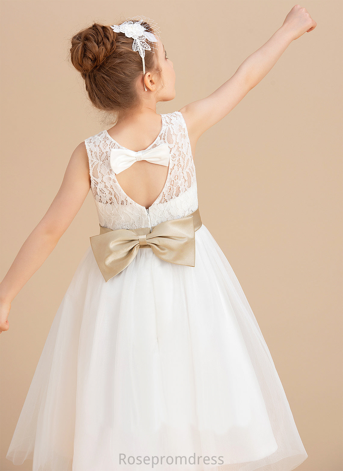 Girl Flower Hole With Jaylee Tulle/Lace Dress Tea-length Flower Girl Dresses Sash/Bow(s)/Back Sleeveless Scoop Neck A-Line/Princess