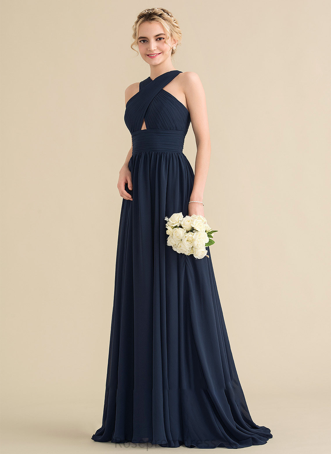 SweepTrain Embellishment Fabric A-Line Silhouette Neckline Length Ruffle V-neck Trudie Bridesmaid Dresses