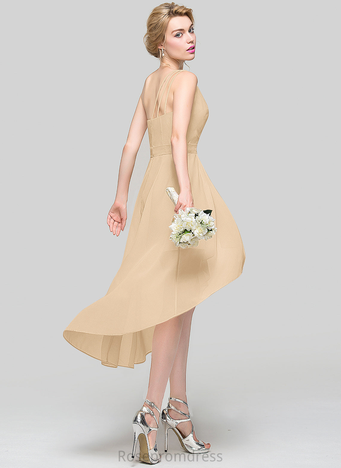 Silhouette Length Ruffle CascadingRuffles Fabric Embellishment A-Line One-Shoulder Neckline Bow(s) Asymmetrical Anabel Bridesmaid Dresses