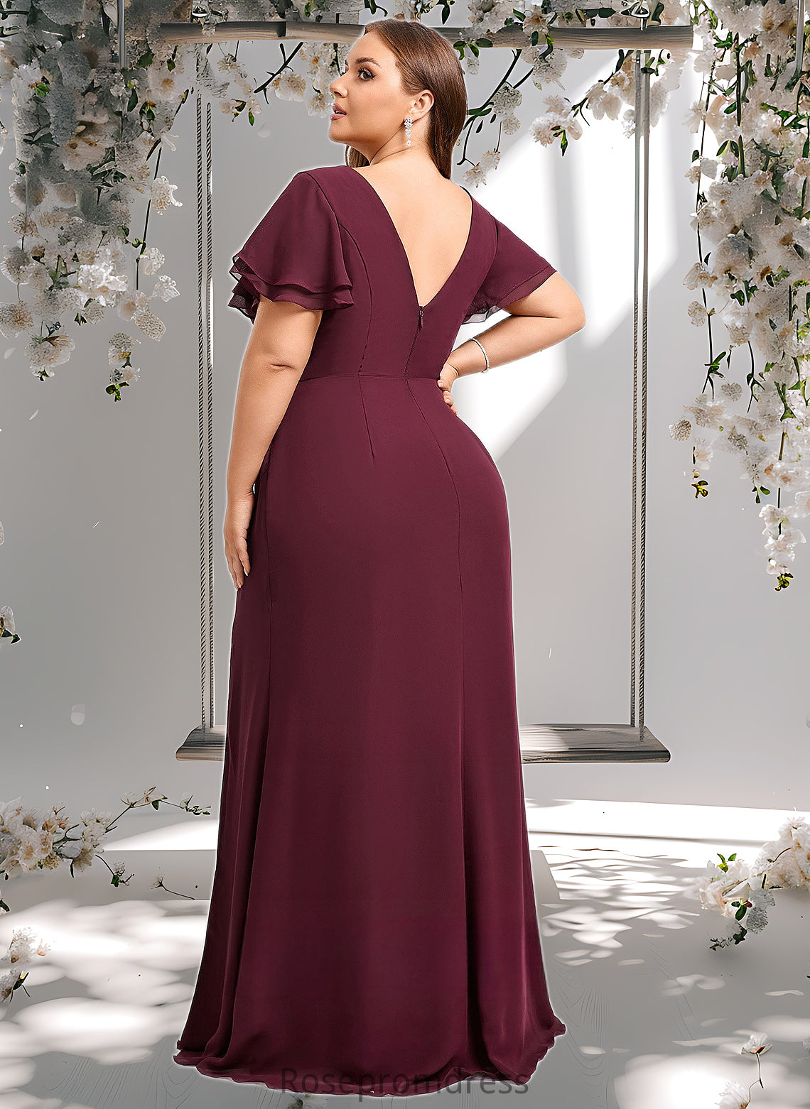 Abagail A-line Boat Neck Floor-Length Chiffon Bridesmaid Dress With Ruffle DSP0025827