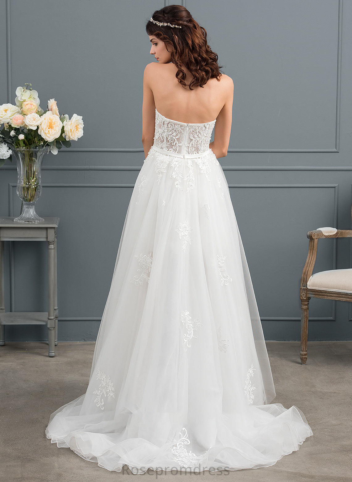 Asymmetrical Sequins Beading Dress Wedding Wedding Dresses Tulle A-Line With Sweetheart Keyla Bow(s)
