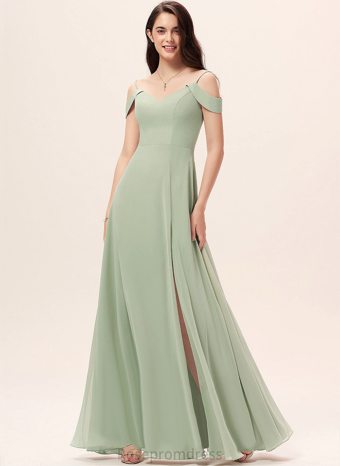 V-Neck Floor-Length Neckline Straps&Sleeves A-line Silhouette Fabric Length Jessie Bridesmaid Dresses