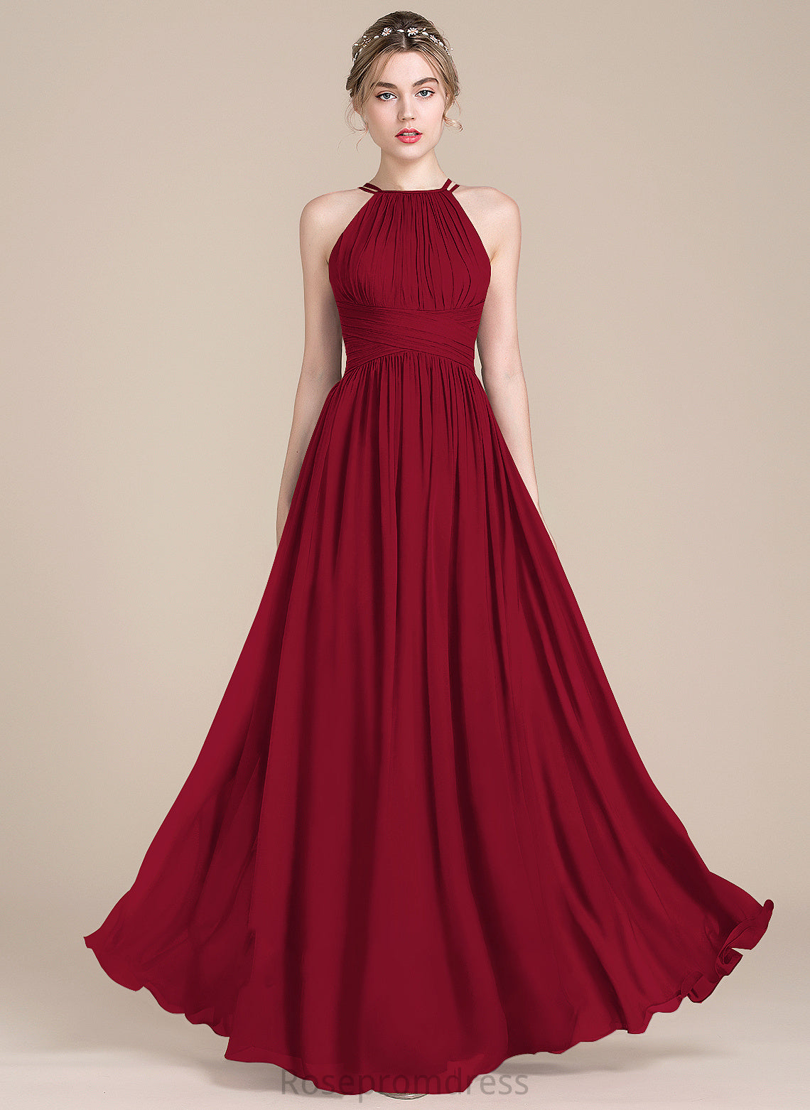 Length Ruffle Neckline Silhouette ScoopNeck A-Line Fabric Embellishment Floor-Length Adelyn Bridesmaid Dresses