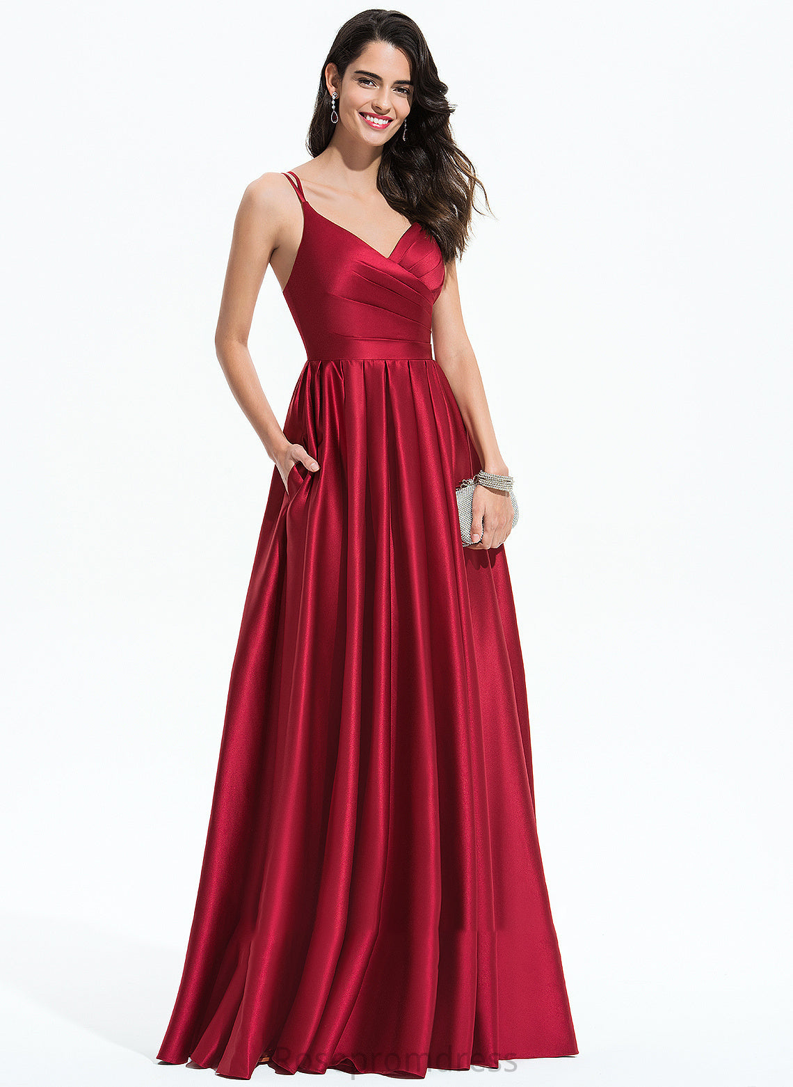 V-neck Neckline Silhouette Ruffle Pockets Embellishment Length A-Line Fabric Floor-Length Mignon Halter Bridesmaid Dresses