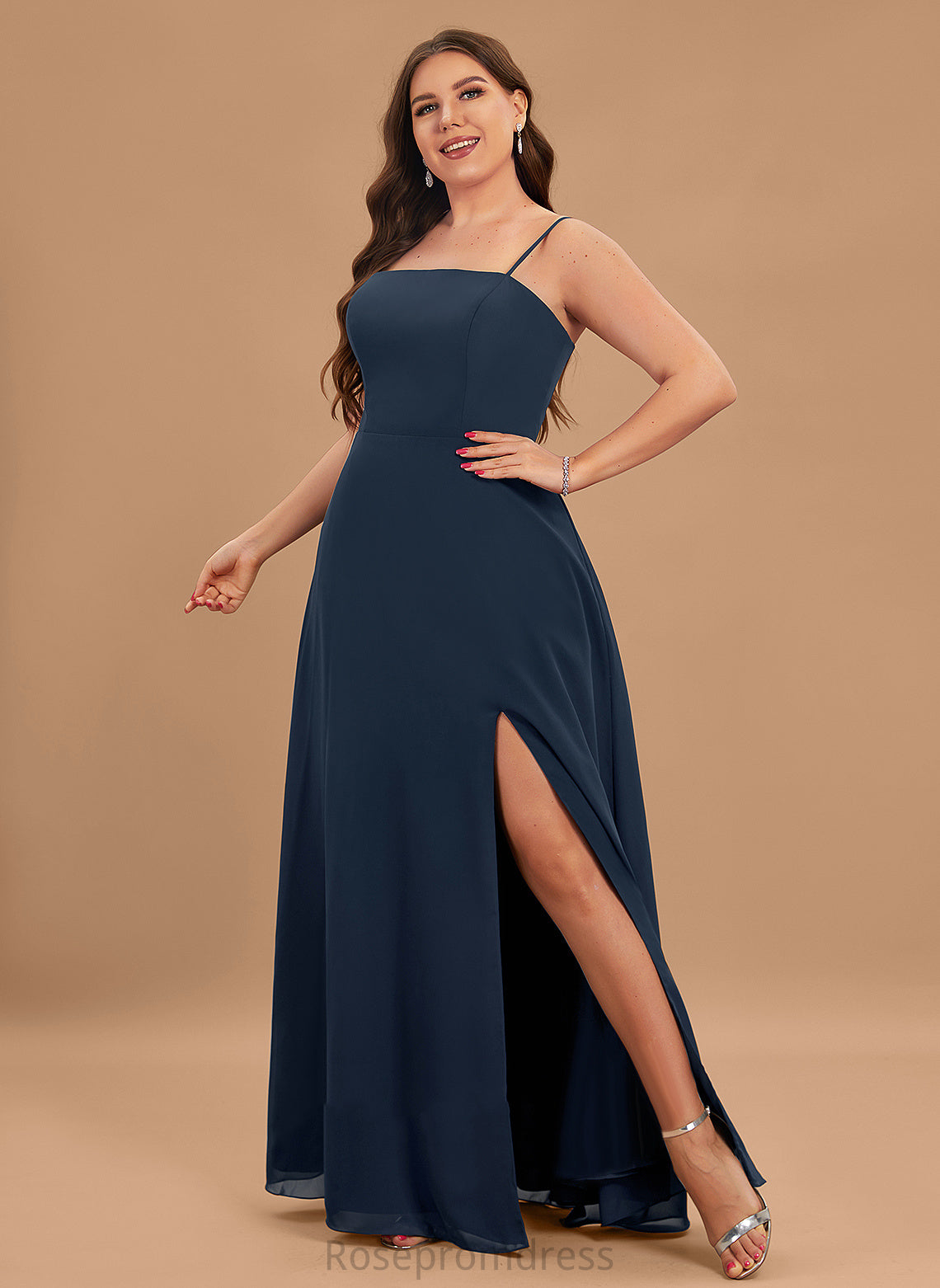 Silhouette Neckline A-Line Length Fabric Straps&Sleeves Square Floor-Length Rosa Satin Sleeveless Natural Waist Bridesmaid Dresses