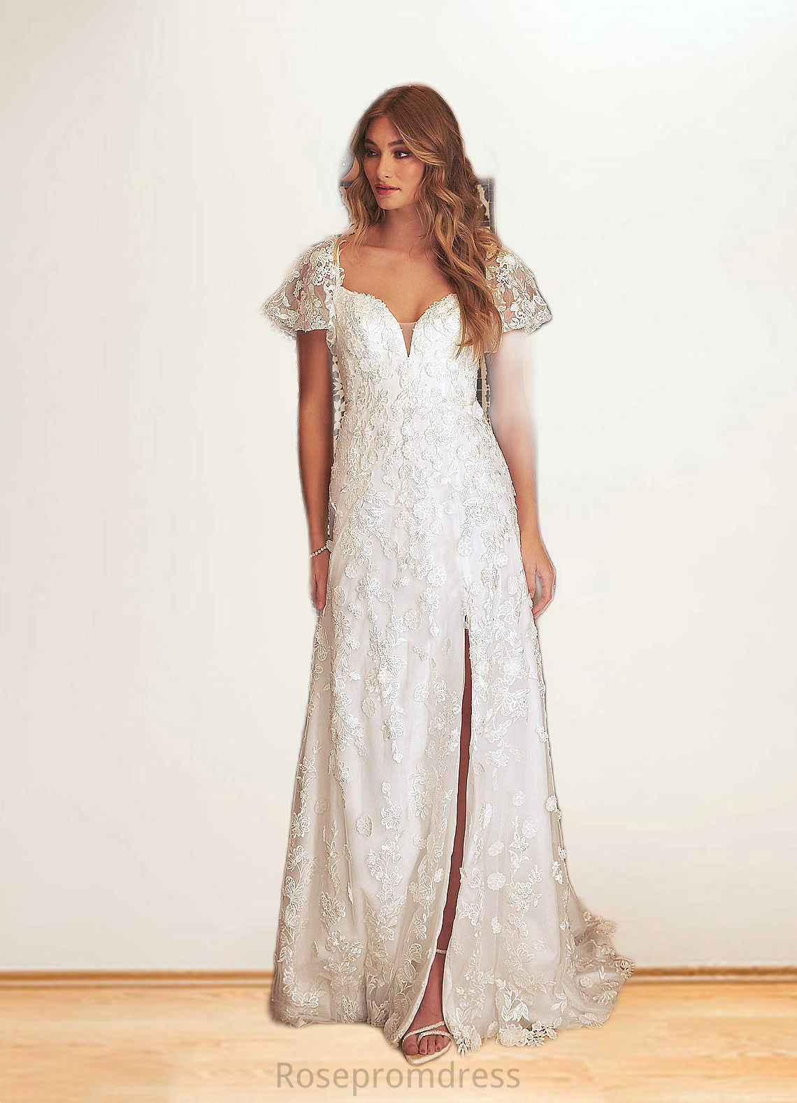 Sara A-Line Lace Sweep Train Dress SRSP0020025