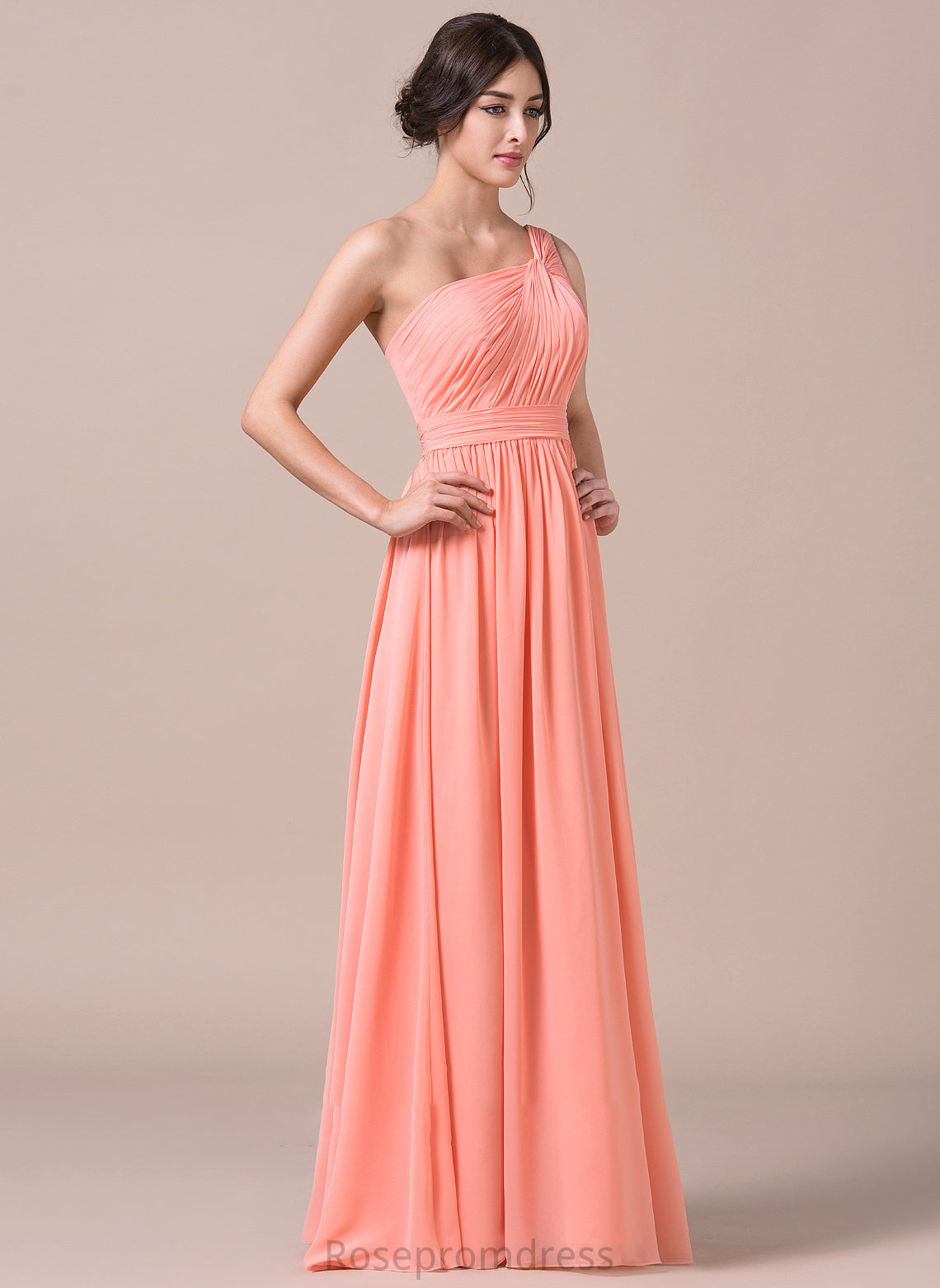 Neckline One-Shoulder Ruffle Length Fabric A-Line Silhouette Floor-Length Embellishment Destiny Natural Waist Floor Length Bridesmaid Dresses