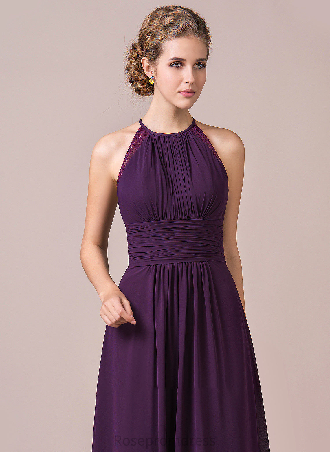 Ruffle Embellishment Fabric Neckline Floor-Length Length Halter Lace A-Line Silhouette Alma Spaghetti Staps Bridesmaid Dresses