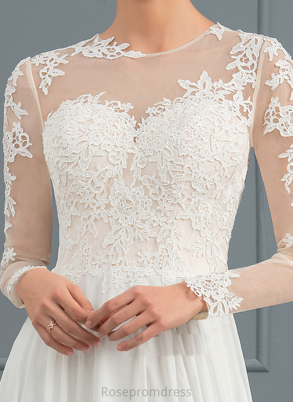 Front A-Line Sweep Illusion Wedding Dresses Dress Split Wedding With Lace Michaela Chiffon Train Appliques
